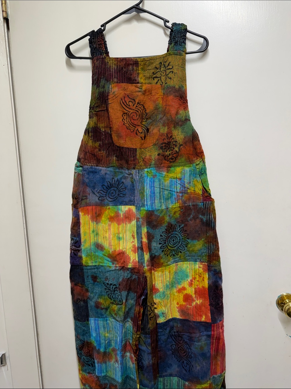 Tie-Dye Patchwork Corduroy Overalls - Multicolor